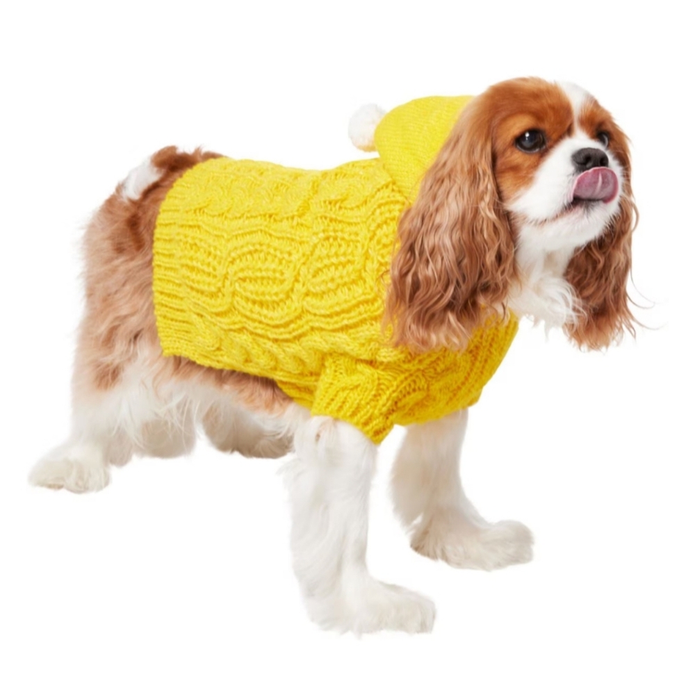 NEW Cable Knit Hooded Fleece Lined Dog Cat Sweater Medium Frisco Yellow Gold●